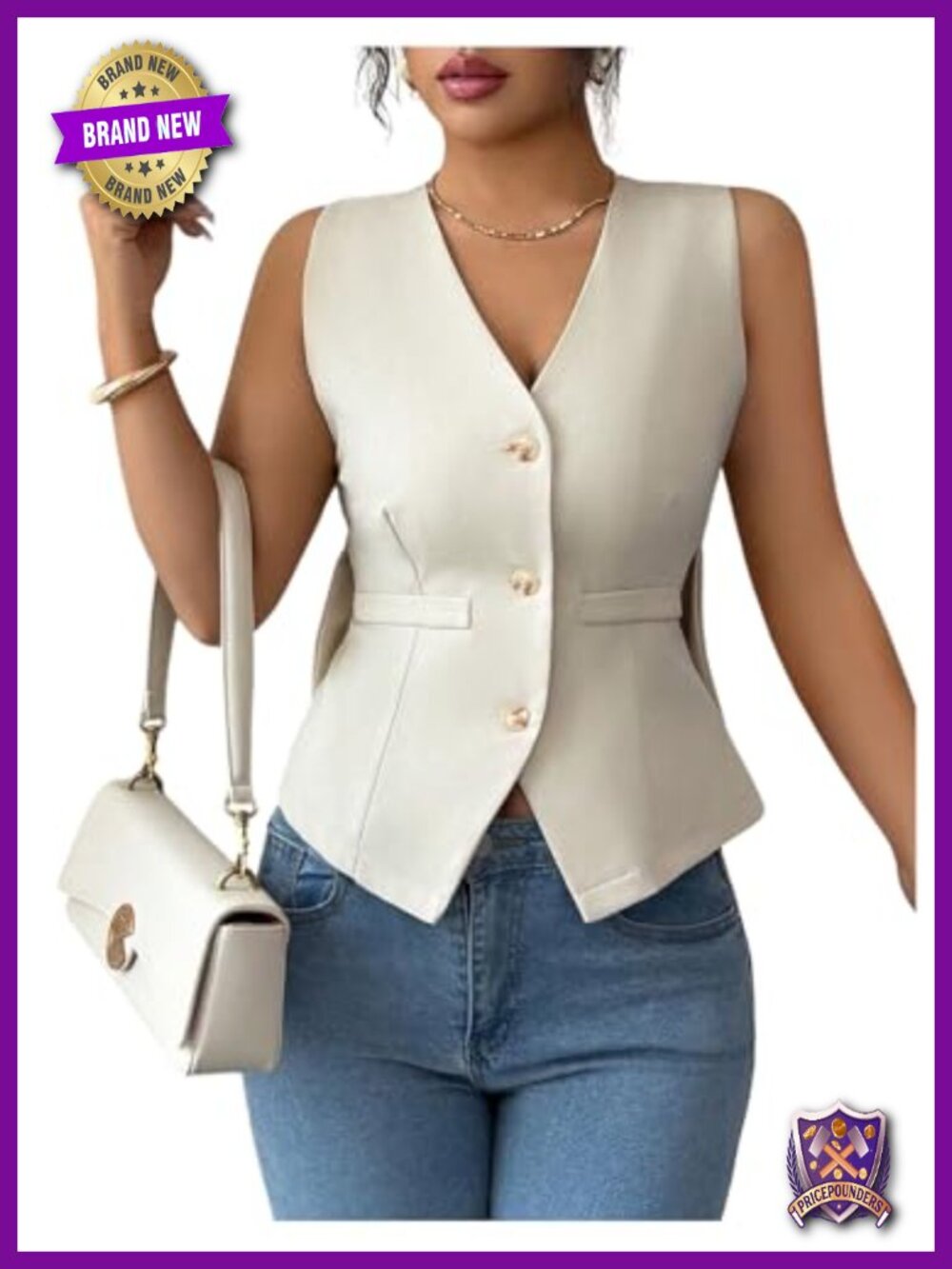 Women's Bow Split Back Sleeveless Blazer Vest Button Down V Neck Waistcoat